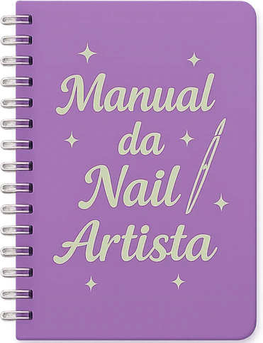Caderno roxo com o título Manual da Nail Artista