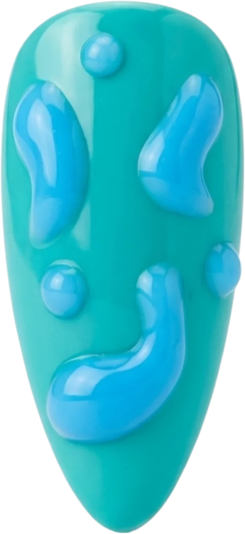 Unha turquesa com relevo 3D em gel azul