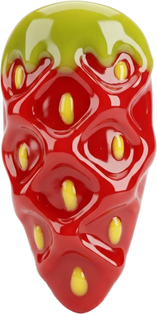 Unha com morango 3D em relevo, vermelha com sementes amarelas