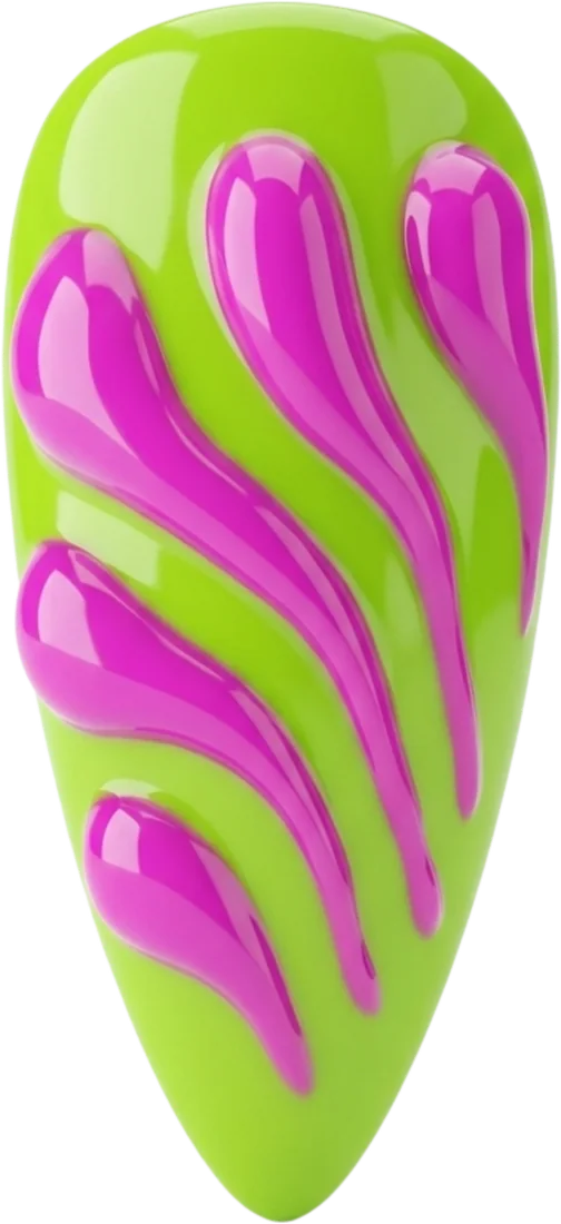Unha verde com ondas rosa em relevo 3D